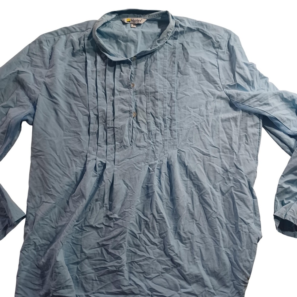 Solumbra Blouse Womens Large Blue Long Sleeve Henley Tunic UV Protection Top